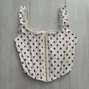 Altar'd State Corset Top Crop Tank Polka Dot Small White Blue Ruffled Coquette S